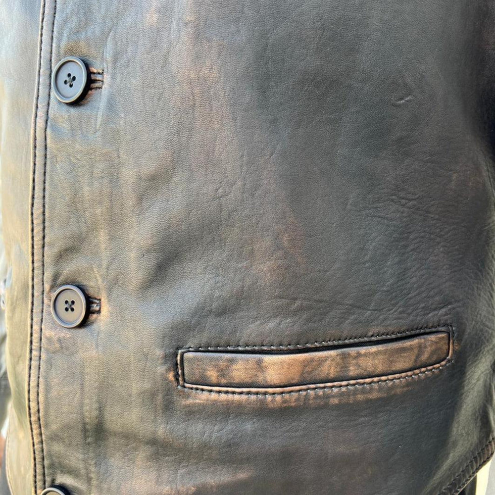 Men's Sheep Leather Ruboff Vest. Classic Button Closure & Front Pockets EX-STOCK Canada