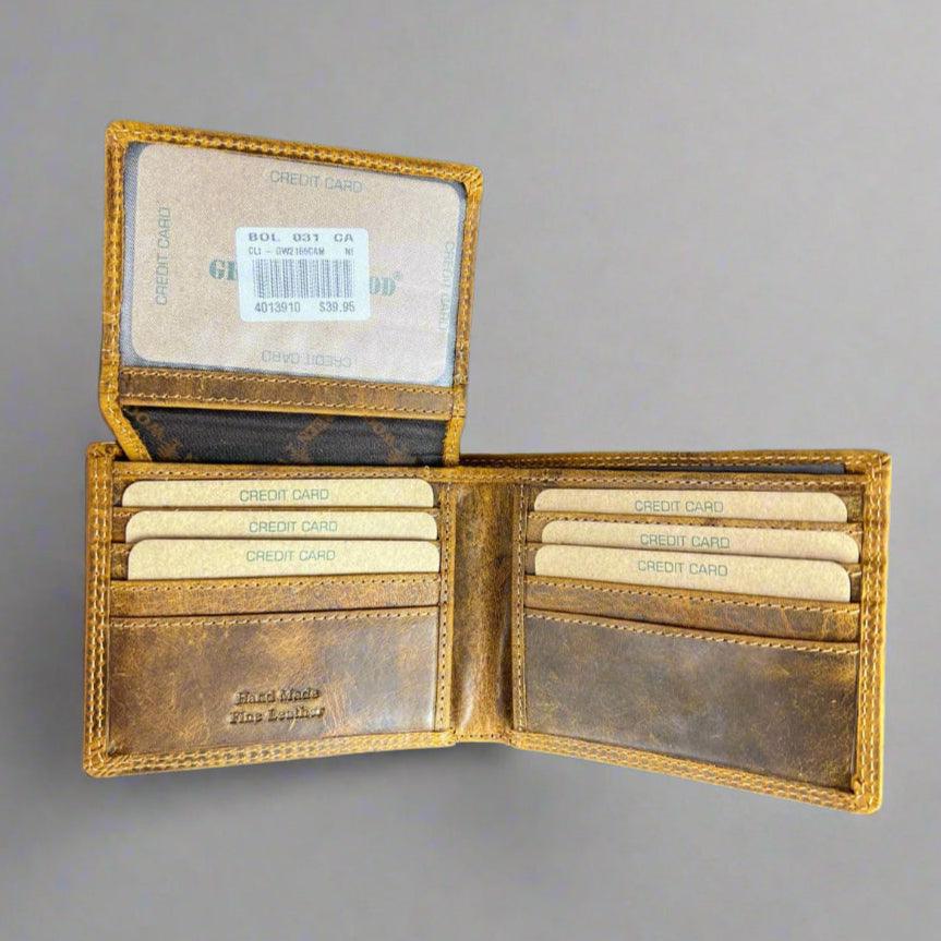 Portefeuille à deux volets en cuir Greenwood pour hommes. Portefeuille de protection RFID haut de gamme avec compartiment rabattableEX-STOCK Canada