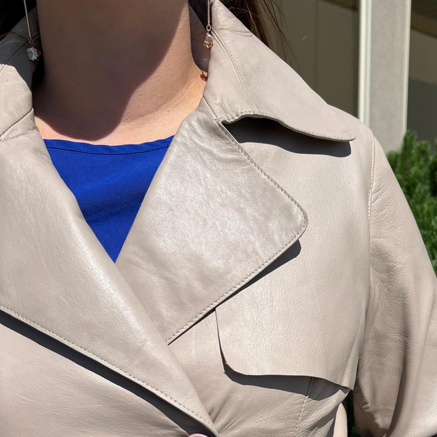 Women's Classic Leather Trench Coat. Double-Breasted Button Closure with Adjustable Belt EX-STOCK Canada