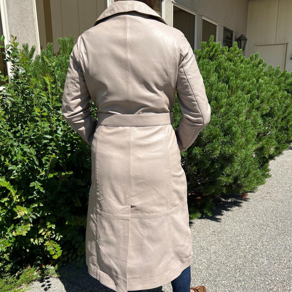Women's Classic Leather Trench Coat. Double-Breasted Button Closure with Adjustable Belt EX-STOCK Canada