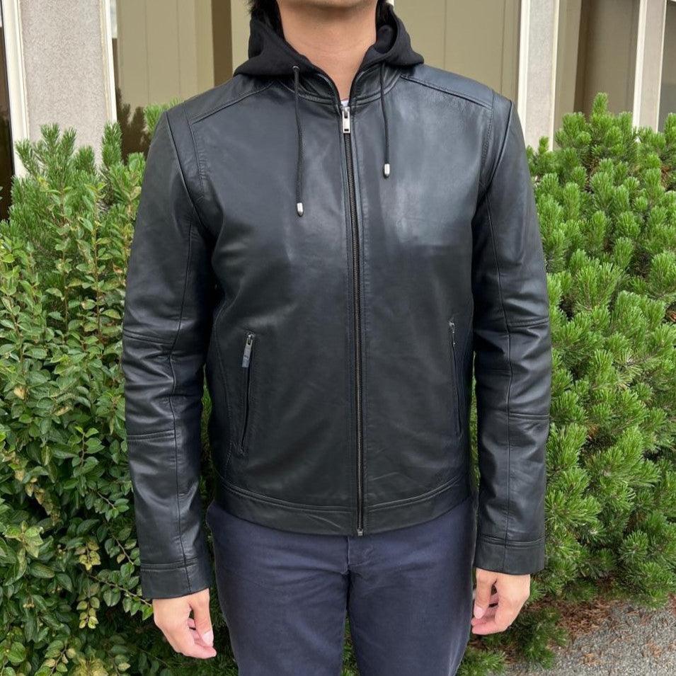 Veste à capuche pour homme en cuir d'agneau avec capuche amovibleEX-STOCK Canada