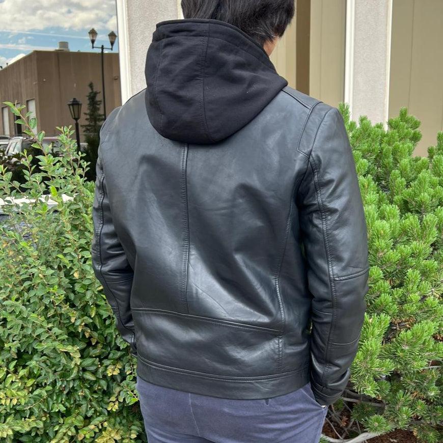 Veste à capuche pour homme en cuir d'agneau avec capuche amovibleEX-STOCK Canada