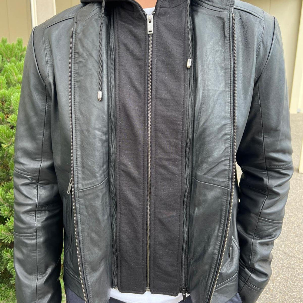 Veste à capuche pour homme en cuir d'agneau avec capuche amovibleEX-STOCK Canada