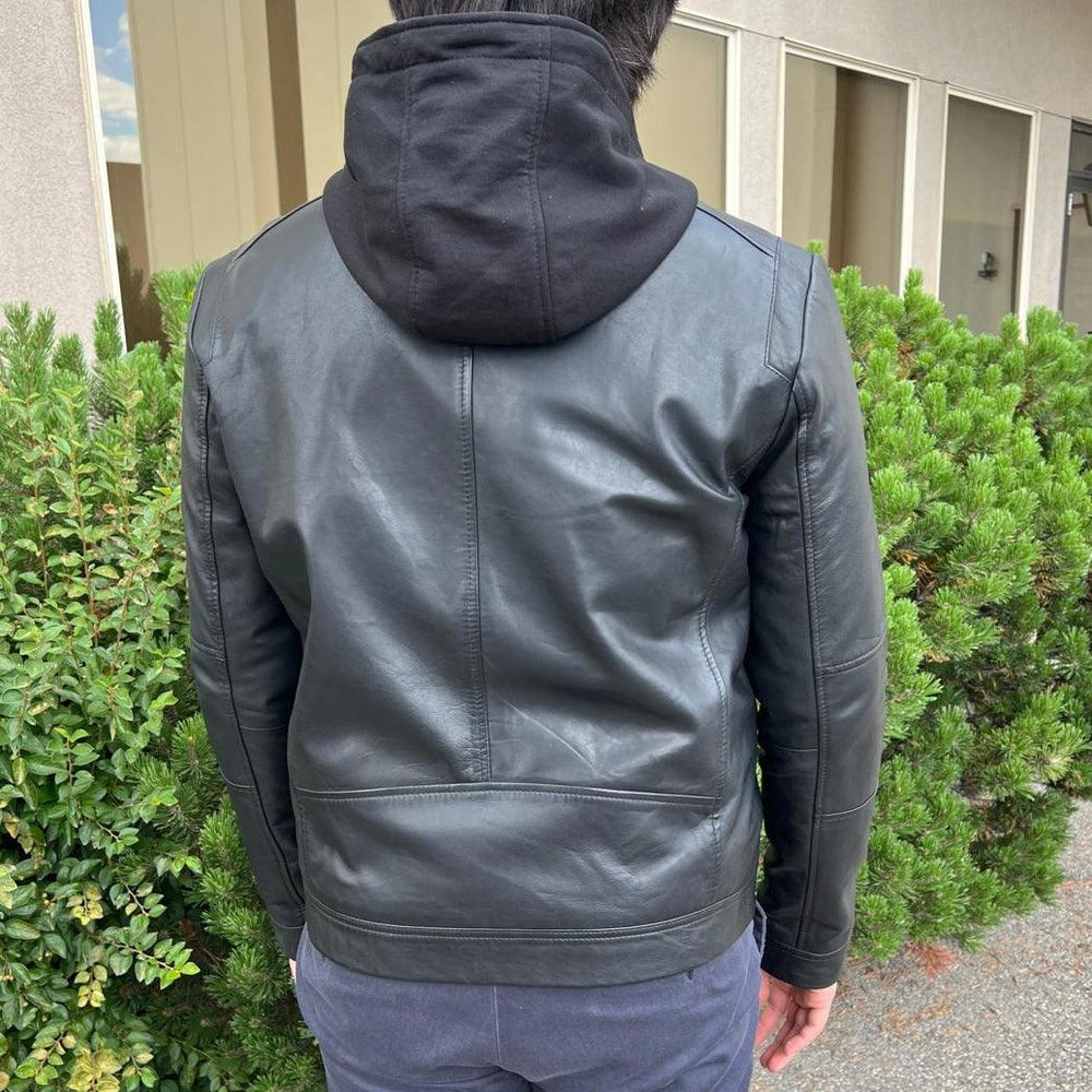 Veste à capuche pour homme en cuir d'agneau avec capuche amovibleEX-STOCK Canada