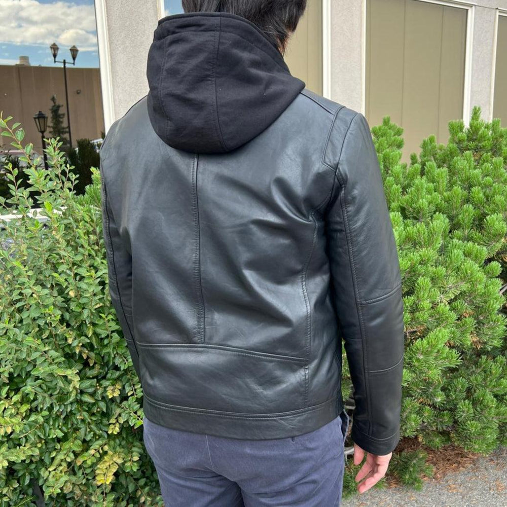 Veste à capuche pour homme en cuir d'agneau avec capuche amovibleEX-STOCK Canada