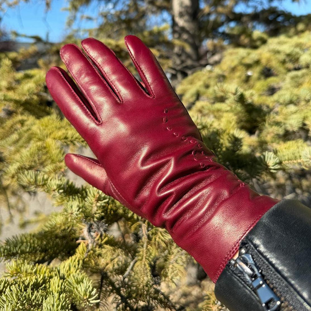 Gants pour femmes en cuir d'agneau teint au tambour avec doublure en mélange de laineEX-STOCK Canada