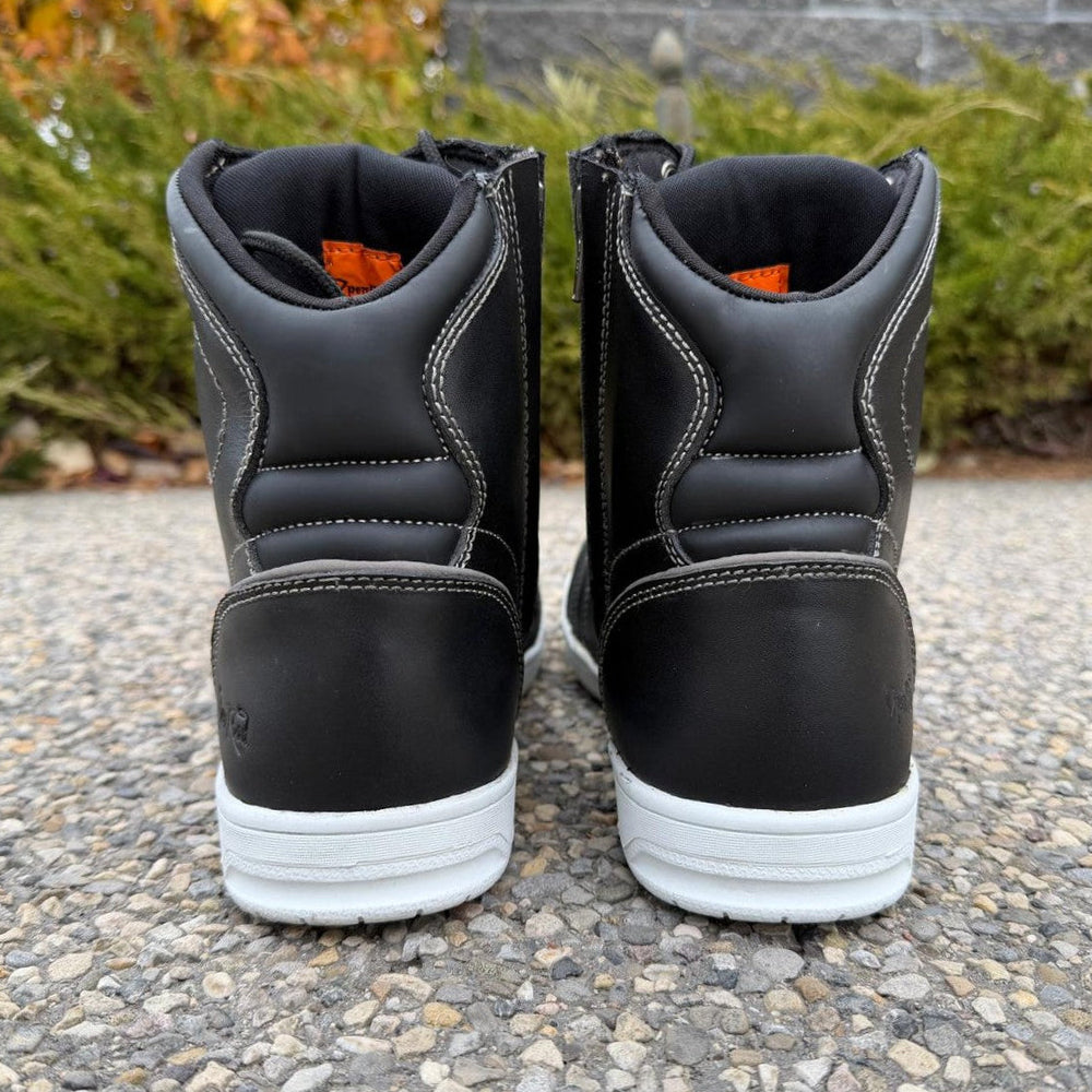 Men's Sneaker Biker Boots. Black Cowhide Leather with White Sole, Lace-Up & Side Zip EX-STOCK Canada