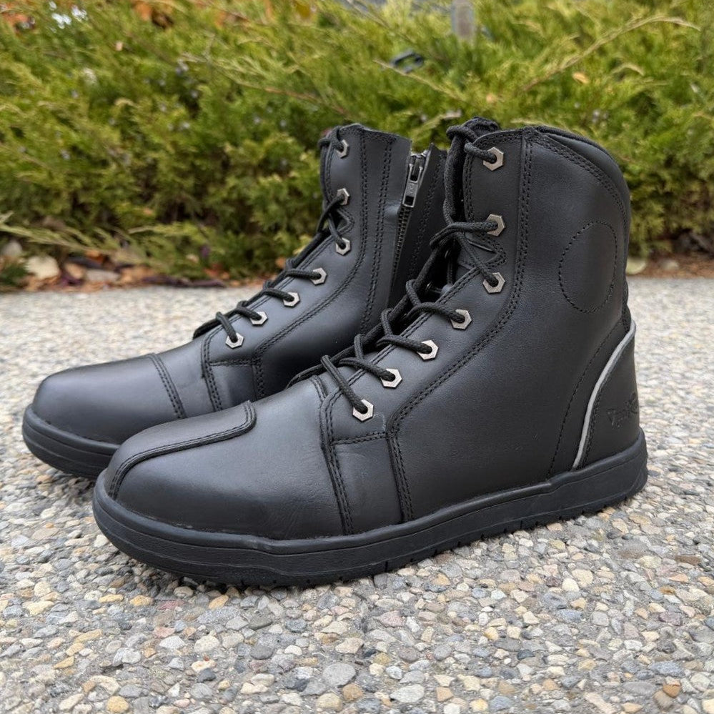 Men's Sneaker Biker Boots. Black Cowhide Leather with Lace-Up & Side Zip EX-STOCK Canada