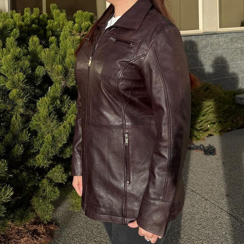 Classic Women's Mid-Length Lamb Leather Jacket EX-STOCK Canada