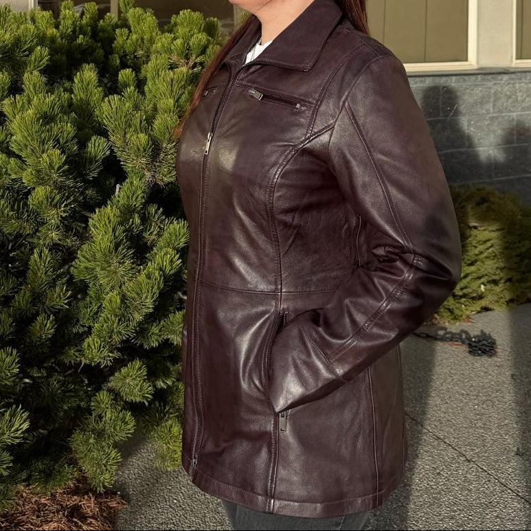 Classic Women's Mid-Length Lamb Leather Jacket EX-STOCK Canada