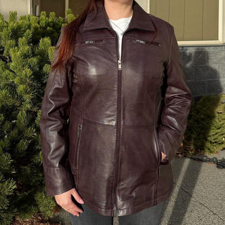 Classic Women's Mid-Length Lamb Leather Jacket EX-STOCK Canada
