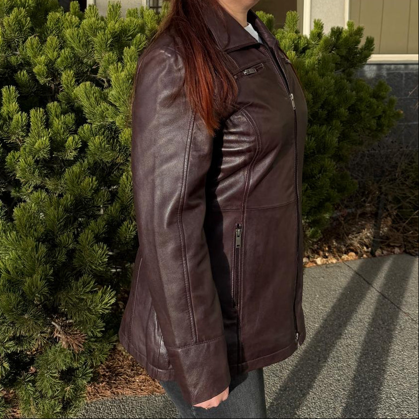 Classic Women's Mid-Length Lamb Leather Jacket EX-STOCK Canada