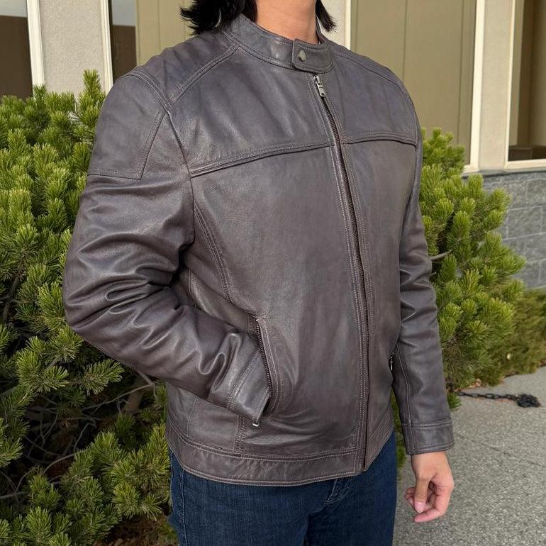 Chaqueta de cuero de cordero bicolor para hombreEX-STOCK Canada