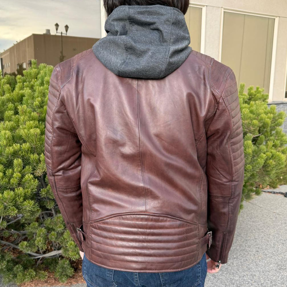 Veste en cuir d'agneau pour homme avec capuche amovibleEX-STOCK Canada
