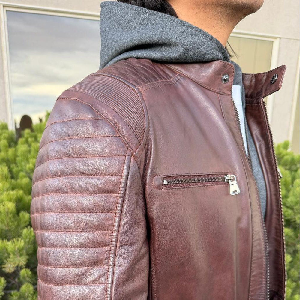 Men's Lamb Leather Jacket with Removable Hoodie EX-STOCK Canada