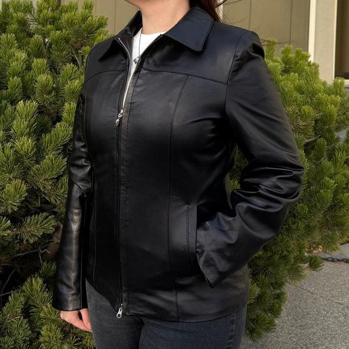 Damen Klassische Schwarze SchafslederjackeEX-STOCK Canada