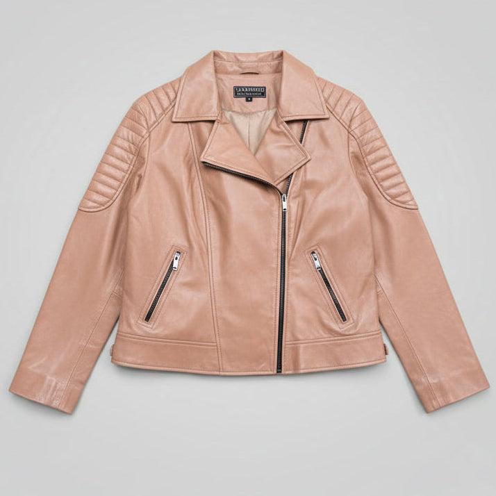 Damen-Lammleder-Bikerjacke mit gesteppter, gerippter SchulterpartieEX-STOCK Canada