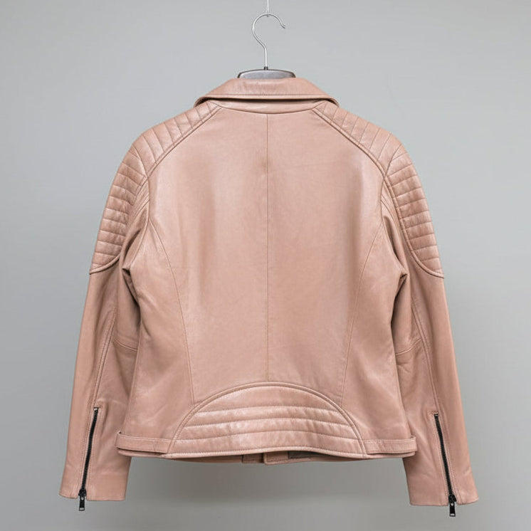 Giacca Biker da Donna in Pelle di Agnello con Spalle Trapuntate a CostineEX-STOCK Canada