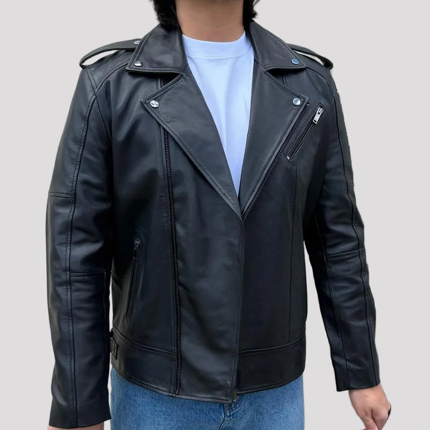 Giacca da uomo in morbida pelle di agnello stile biker