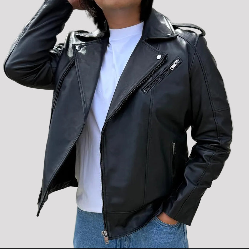 Giacca da uomo in morbida pelle di agnello stile biker