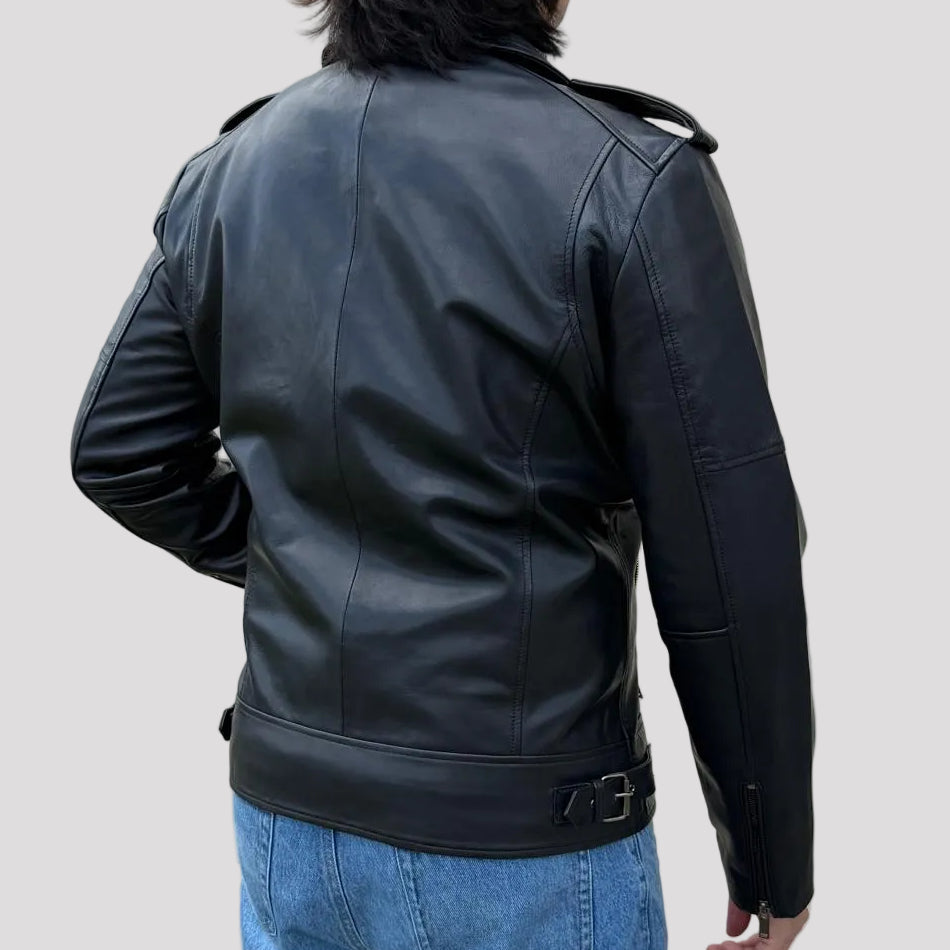Giacca da uomo in morbida pelle di agnello stile biker