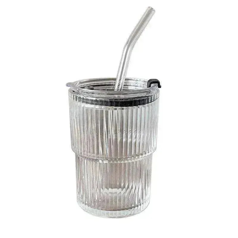Wind Stripe Coffee Mug With Straw With Lid Glass Handy Mug - EX-STOCK CANADA