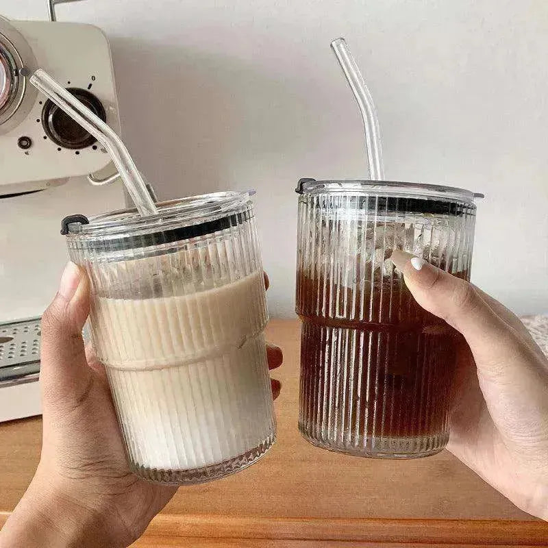 Wind Stripe Coffee Mug With Straw With Lid Glass Handy Mug - EX-STOCK CANADA