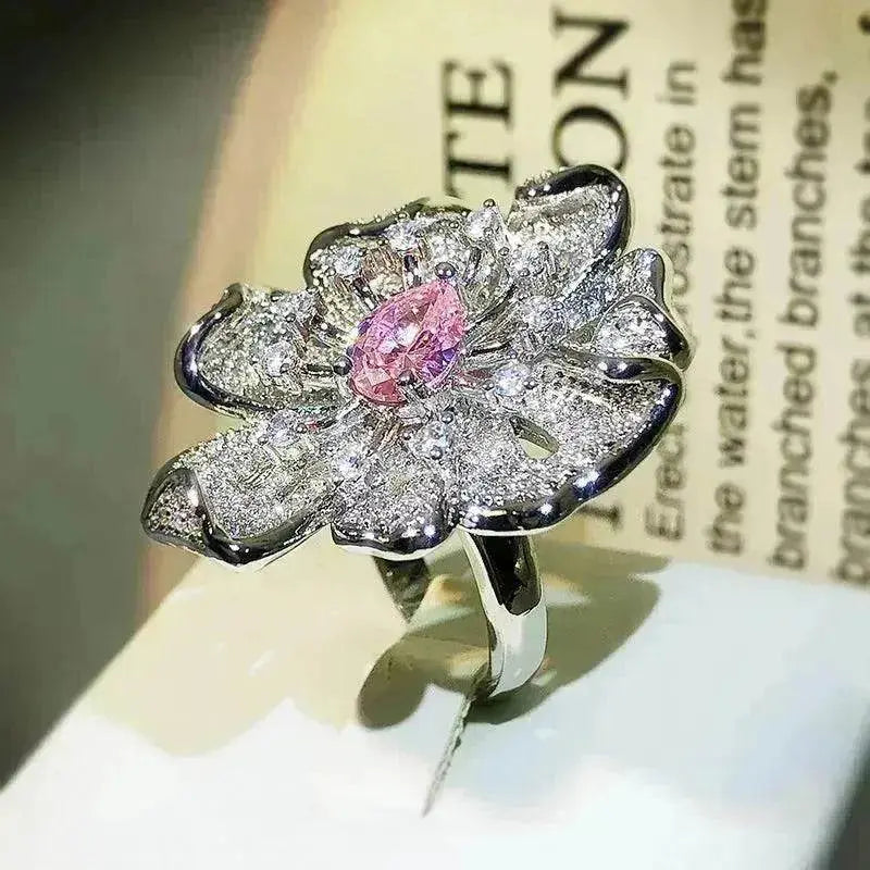 Women Diamond Flower Fashion Ring Female Opening - EX-STOCK Canada