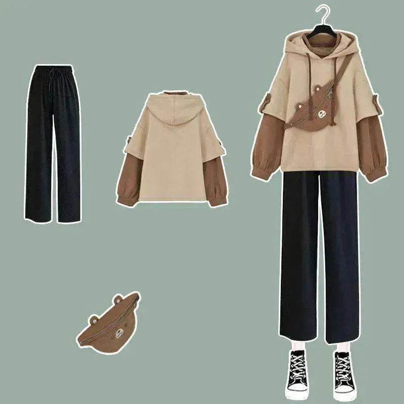 Women 's Harajuku Aesthetic Bear Anime Hoodie Korean Kawaii Crewneck Long Sleeve Oversized Streetwear - EX-STOCK Canada