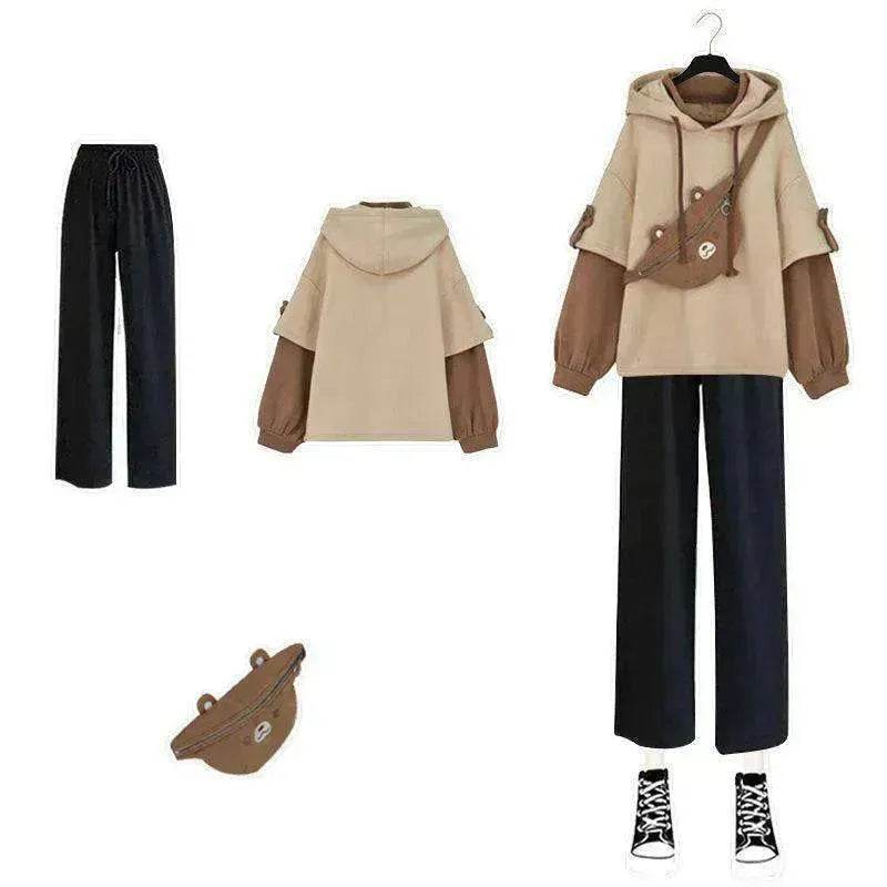 Women 's Harajuku Aesthetic Bear Anime Hoodie Korean Kawaii Crewneck Long Sleeve Oversized Streetwear - EX-STOCK Canada