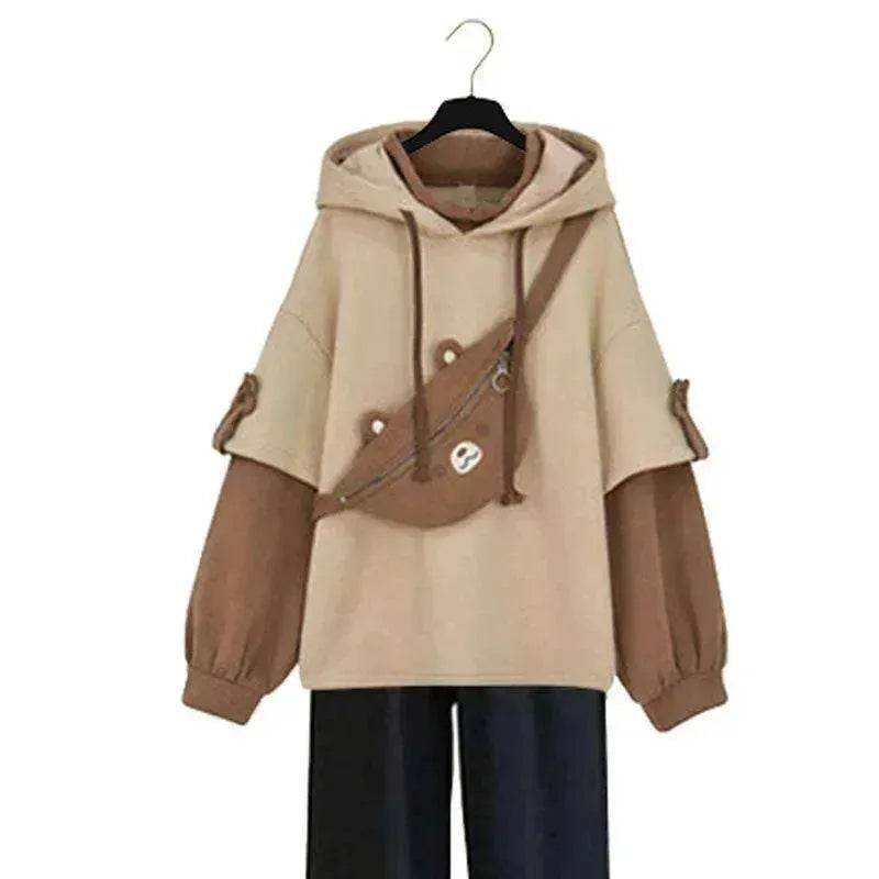 Women 's Harajuku Aesthetic Bear Anime Hoodie Korean Kawaii Crewneck Long Sleeve Oversized Streetwear - EX-STOCK Canada