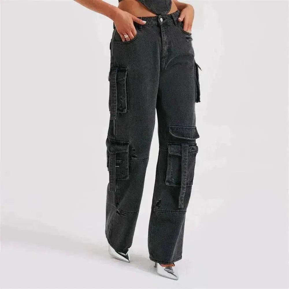 Women's American-style Low Waist Three-dimensional Pocket Stitching Jeans Denim Cargo Pant Trouser. Denim Outfit Set - EX-STOCK Canada