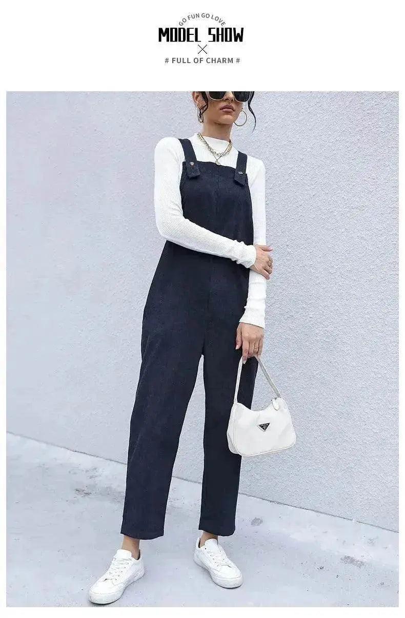 Women's Autumn Warm Corduroy Loose Solid Color Suspender Pants - EX-STOCK Canada