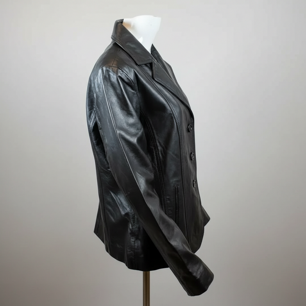 Chaqueta de cuero cosida para mujer tipo blazer