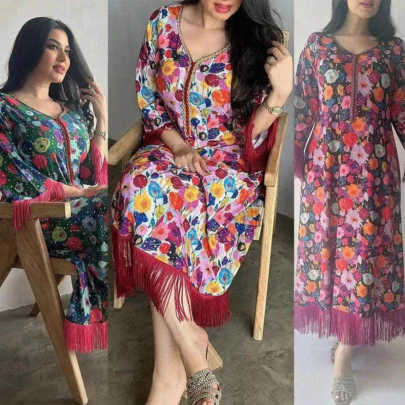 Women's Bronzing Printed Casual Dubai Arab Robe - EX-STOCK Canada