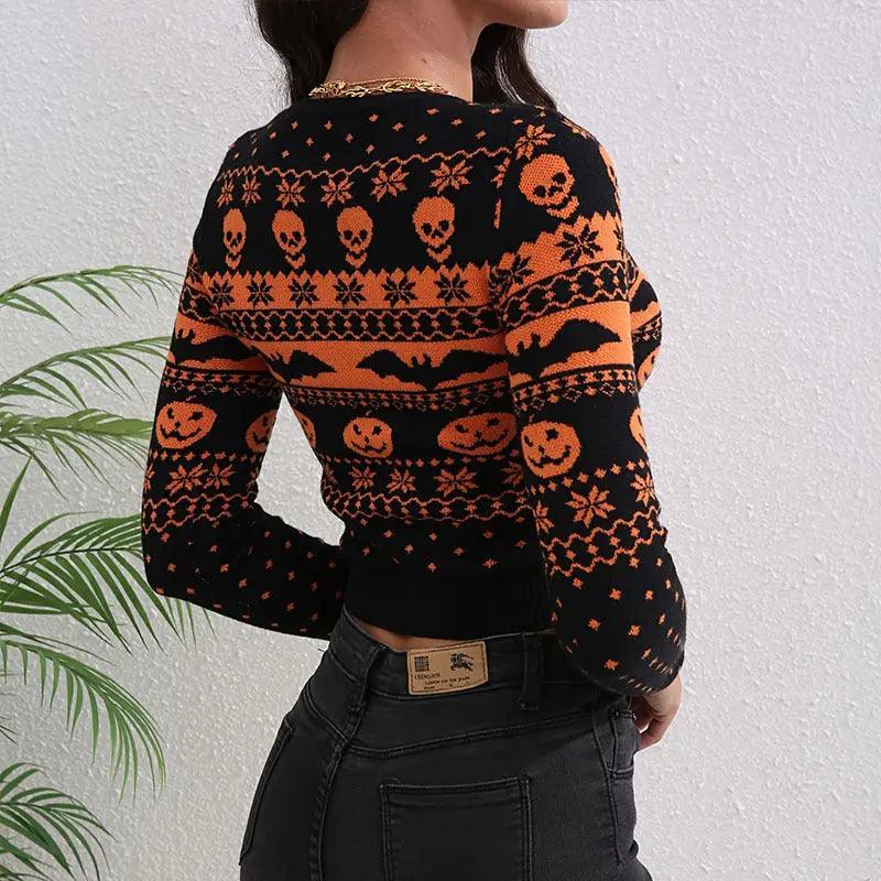 Pull à col rond en jacquard de mode pour femmes avec contraste de couleurs - EX-STOCK Canada