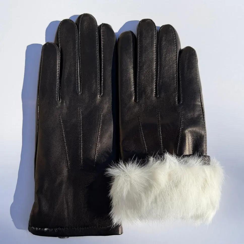 Women's Drum Dyed Lamb Leather Gloves with Luxurious Rabbit Fur Trim EX-STOCK Canada