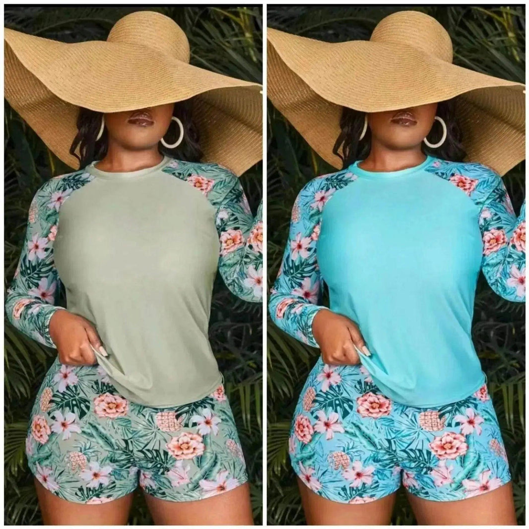 Women's Fashion Long Sleeve High Waist Split Swimsuit/pajamas/lounge wear. - EX-STOCK Canada