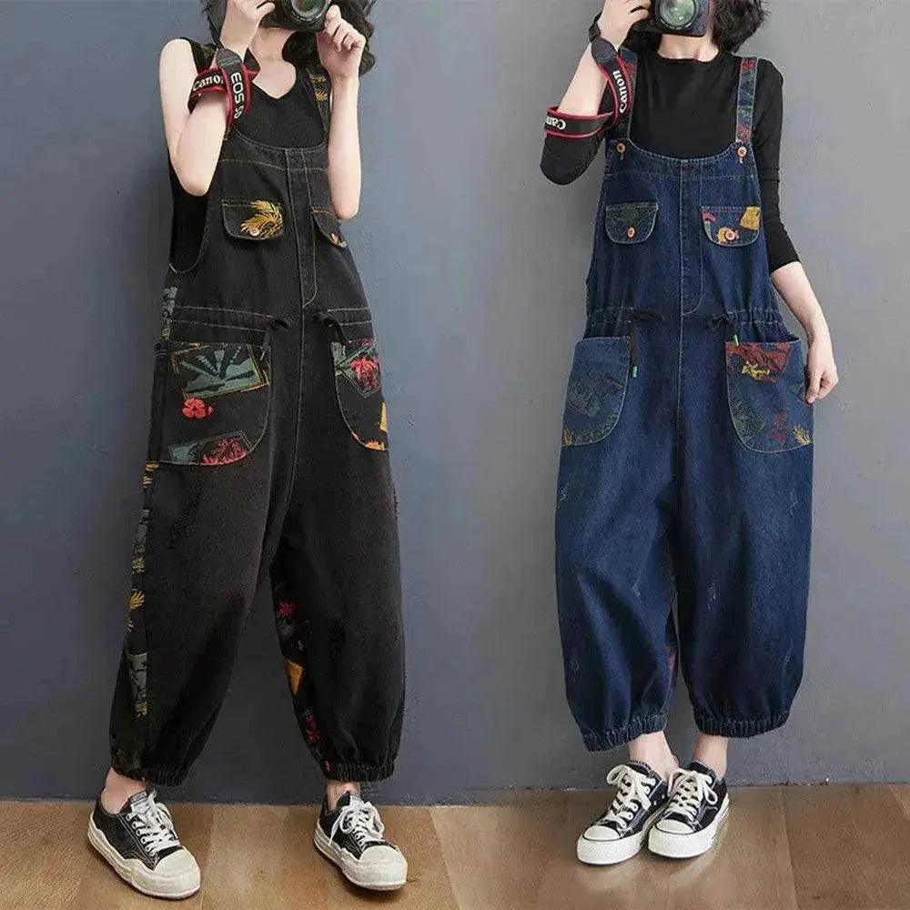 Women's Fashion Plus Size Age Reduction Print Suspender Jeans - EX-STOCK Canada