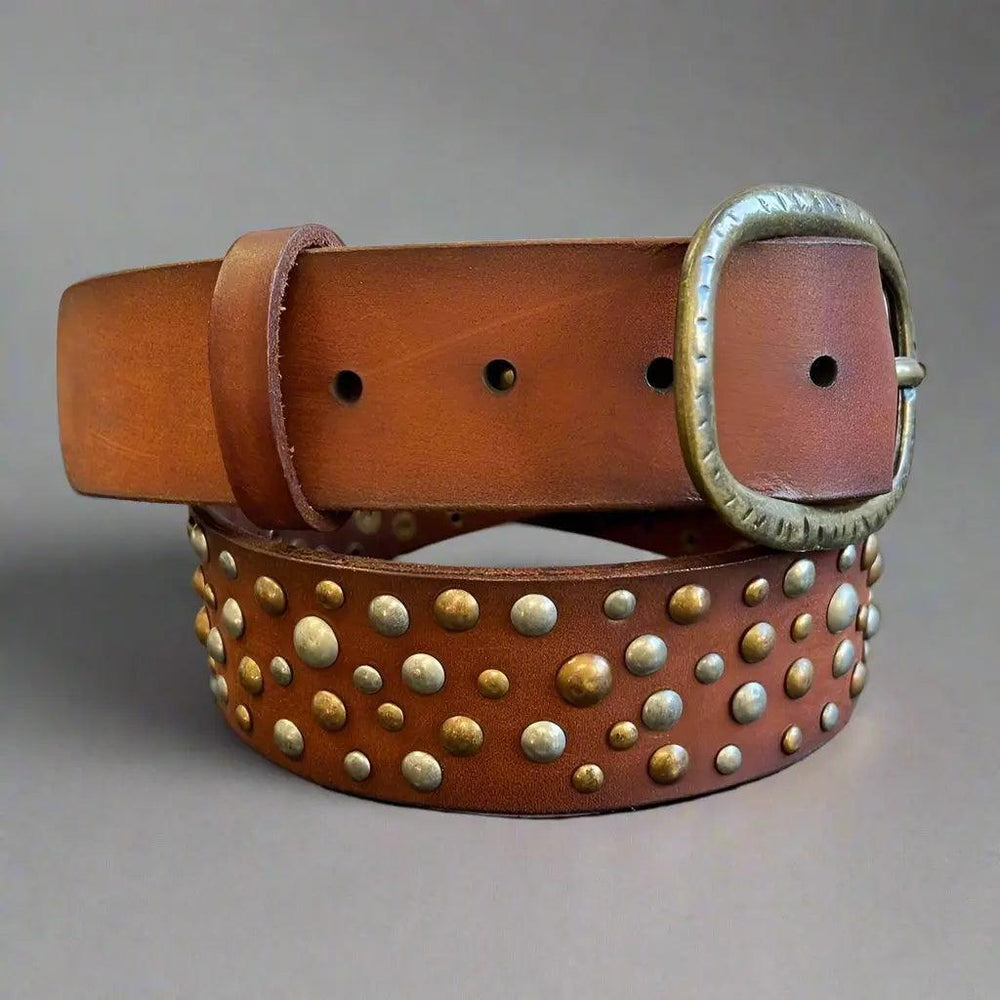 Women's Full Grain Leather Belt with Oval Buckle and Studs EX-STOCK Canada