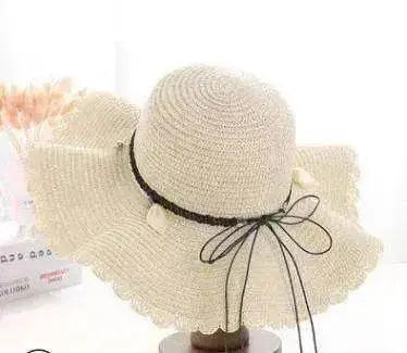 Women's Han Korean Edition Big Beach Wavy With Leather Rope Weaving Hat - EX-STOCK Canada