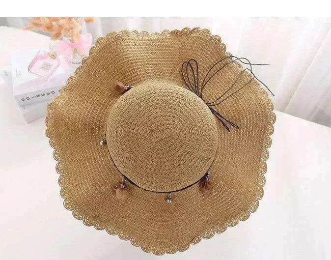 Women's Han Korean Edition Big Beach Wavy With Leather Rope Weaving Hat - EX-STOCK Canada