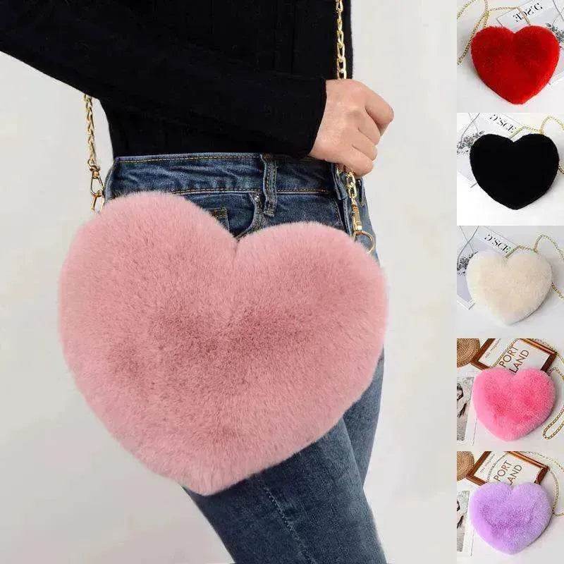Women's Heart Shaped Plush Chain Shoulder & Hand Bag - EX-STOCK Canada