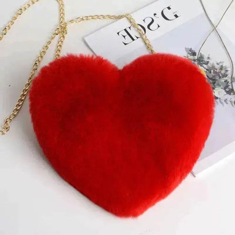 Women's Heart Shaped Plush Chain Shoulder & Hand Bag - EX-STOCK Canada