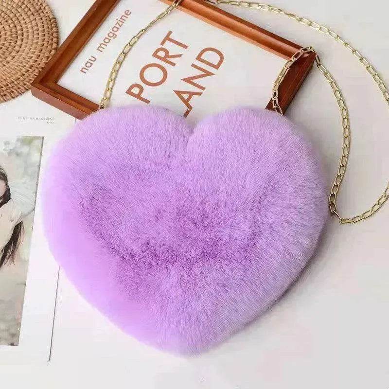 Women's Heart Shaped Plush Chain Shoulder & Hand Bag - EX-STOCK Canada