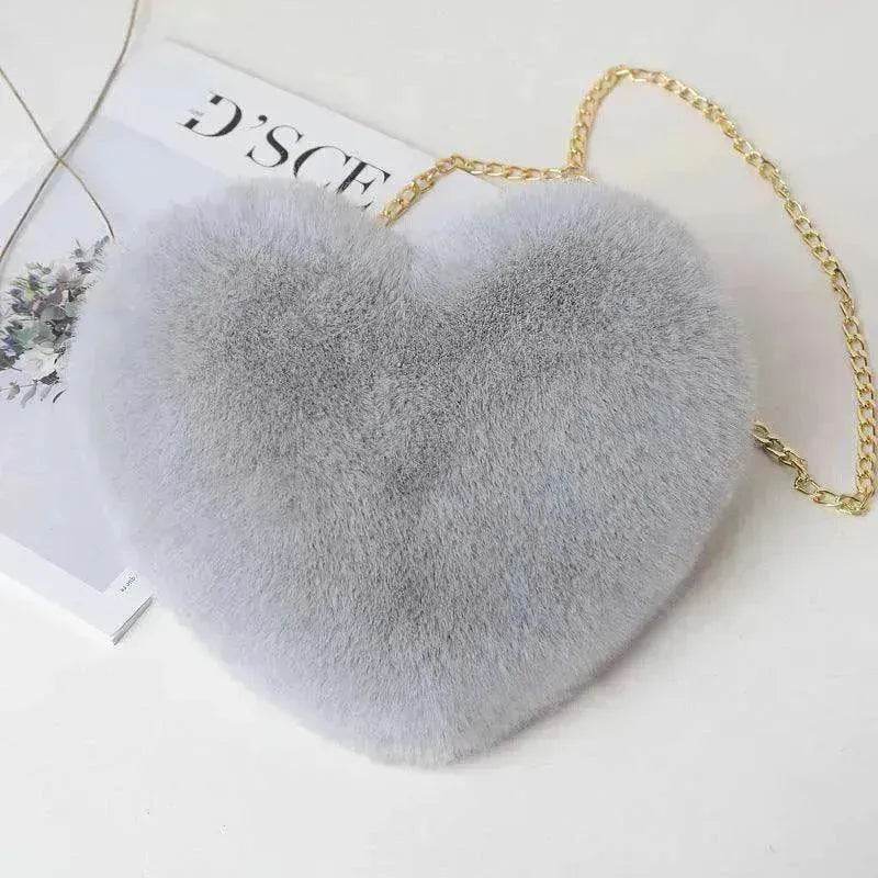Women's Heart Shaped Plush Chain Shoulder & Hand Bag - EX-STOCK Canada