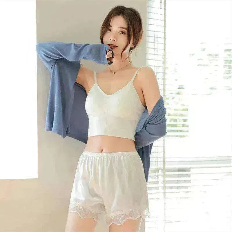 Pantaloncini esterni senza cuciture in seta ghiaccio da donna con pizzo e vestibilità ampia - EX-STOCK Canada