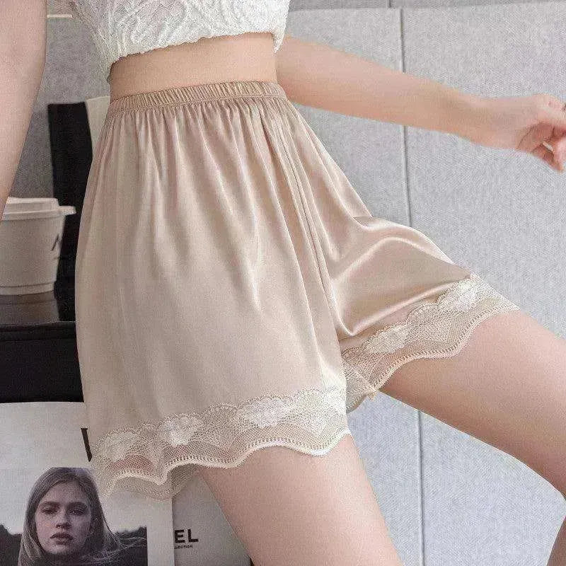 Pantaloncini esterni senza cuciture in seta ghiaccio da donna con pizzo e vestibilità ampia - EX-STOCK Canada