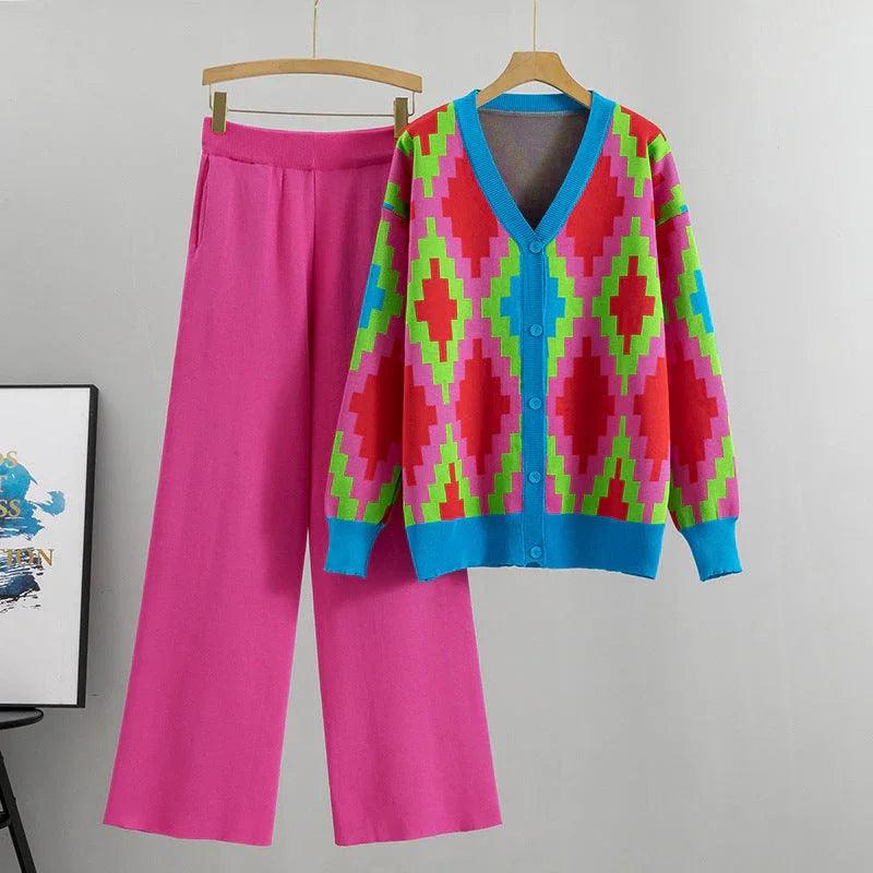 Women's Knitted Cardigan Casual Fashion Sports Wide-leg Pants Suit EX-STOCK Canada
