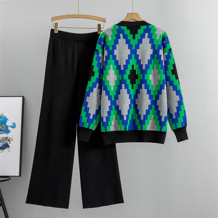 Women's Knitted Cardigan Casual Fashion Sports Wide-leg Pants Suit EX-STOCK Canada